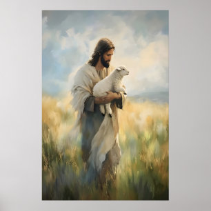 Jesus und Lamm Kunstprint, christlicher Hirte Poster