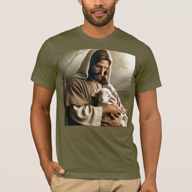 JESUS UND LÄMMCHEN CHRISTLICHES T-SHIRT (Vorderseite)