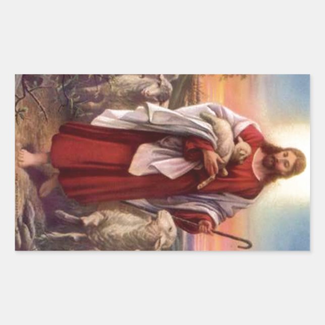 Jesus und Lämmer Rechteckiger Aufkleber (Vorderseite)