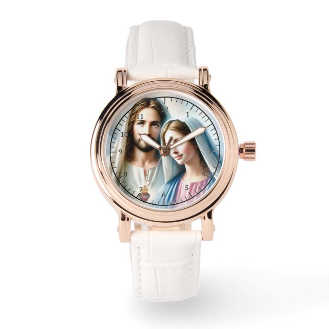 Jesus und Maria mit heiligen Herzen Armbanduhr (Vorderseite)
