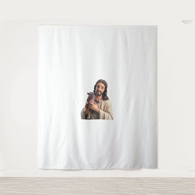 Jesus und Moo Deng_ Ein einzigartiger Einfall in d Wandteppich (Vorderseite)
