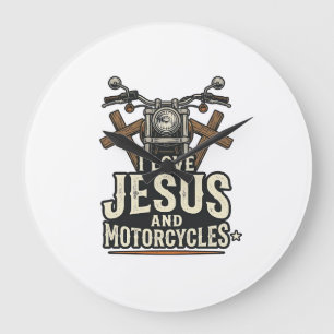 Jesus und Motorräder Vintage Christlicher Biker De Große Wanduhr