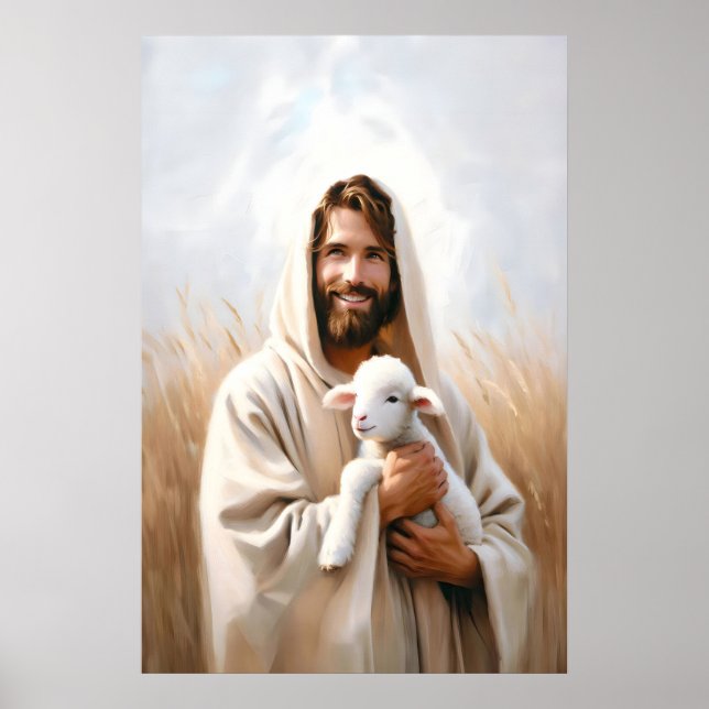 Jesus und Schafe Der gute Hirte Jesus und Lamm Poster (Vorne)