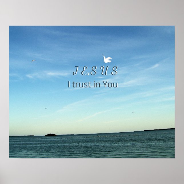 Jesus und Taube in ruhiger Himmelsszene Poster (Vorne)