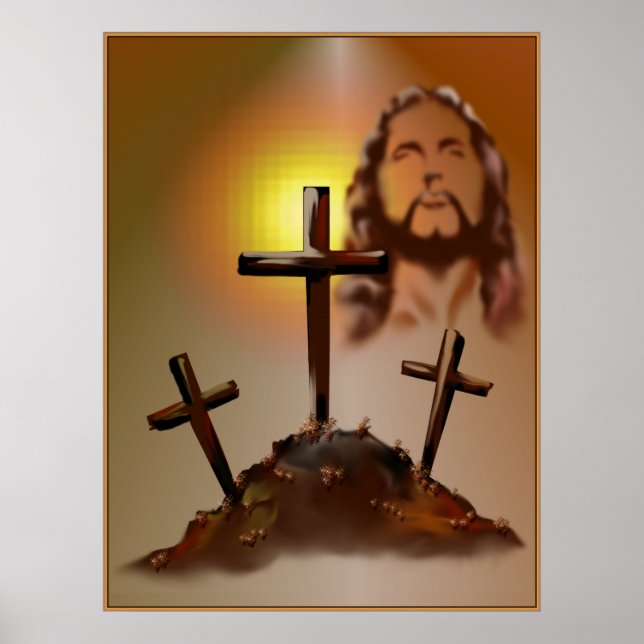 Jesus und Three Crosses Poster (Vorne)