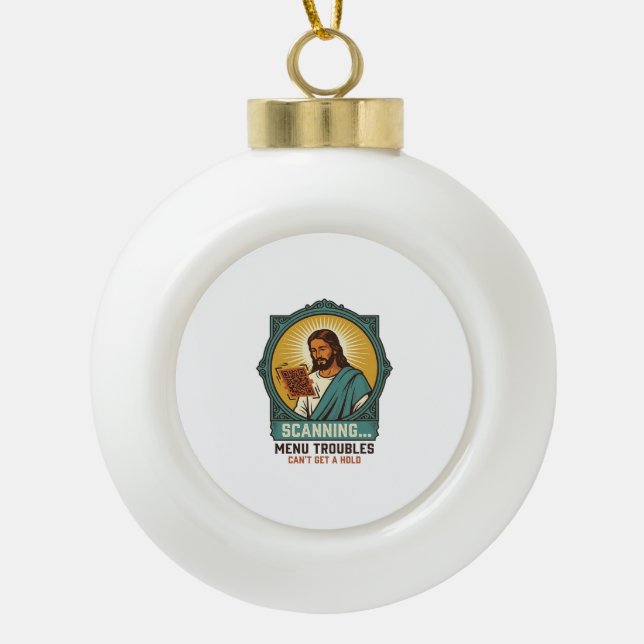 Jesus Unschärfe-QR-Code wird nicht scannen Menü Te Keramik Kugel-Ornament (Vorderseite)