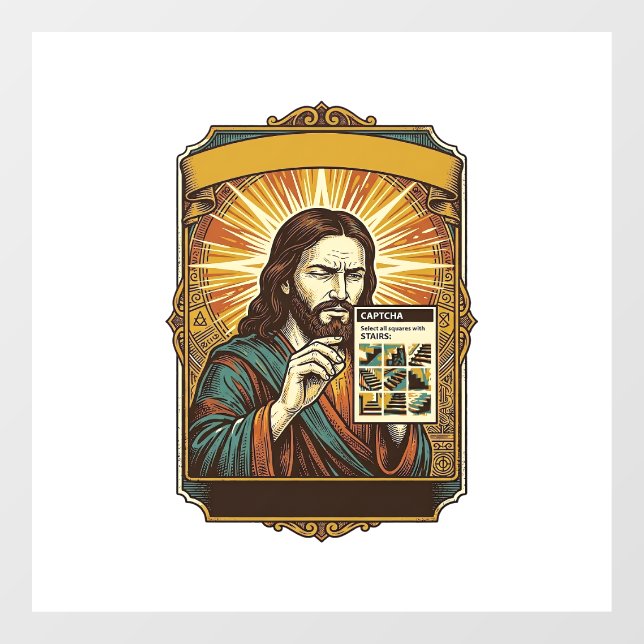 Jesus unscharfe Treppe Captcha-Test Tech-Sicherhei Fensteraufkleber (Blatt)