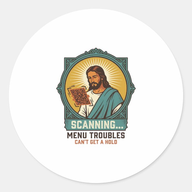 Jesus unscharfer QR-Code wird nicht scannen Menü T Runder Aufkleber (Vorderseite)