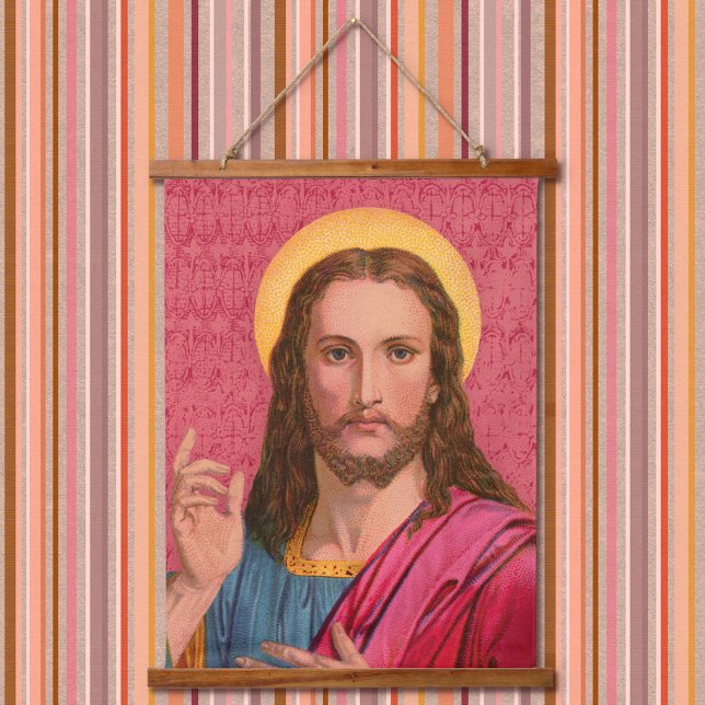 Jesus unser Retter-Hangfeld Wandteppich Mit Holzrahmen (Von Creator hochgeladen)
