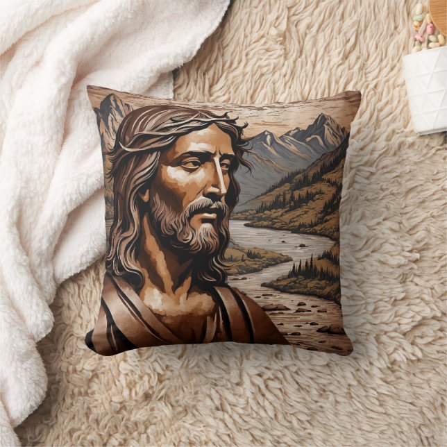 Jesus unter den Bergen bei Sonnenuntergang Kissen (Decke)
