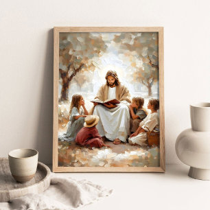 Jesus unterrichtet Kinder, Digitale Christliche Ku Poster