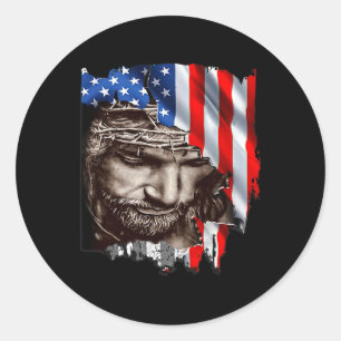 Jesus Usa Flag 4. Juli Unabhängigkeitstag Patrio Runder Aufkleber