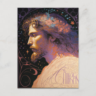 Jesus Vintage Kunst von Mucha AI Generiert Postkarte