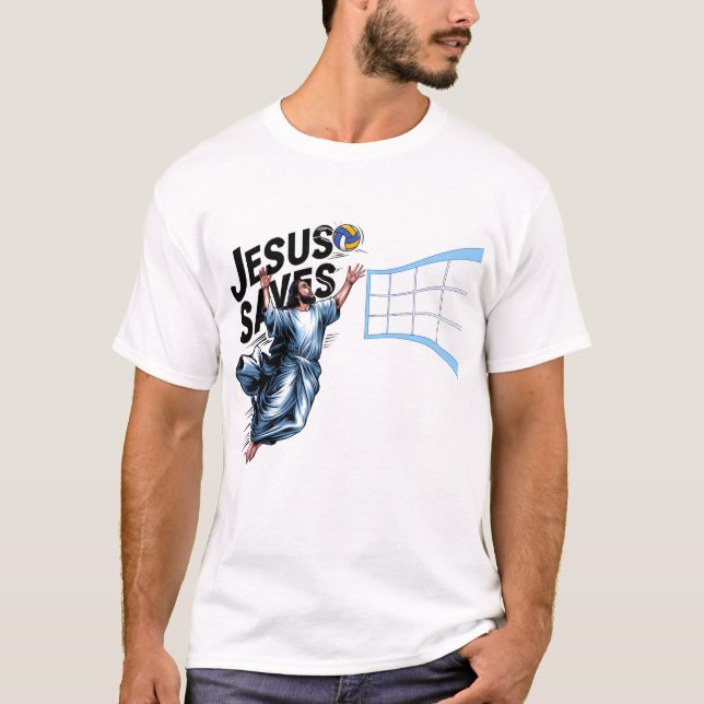 Jesus Volleyball Rette Funny Christlich Faith T-Shirt (Vorderseite)