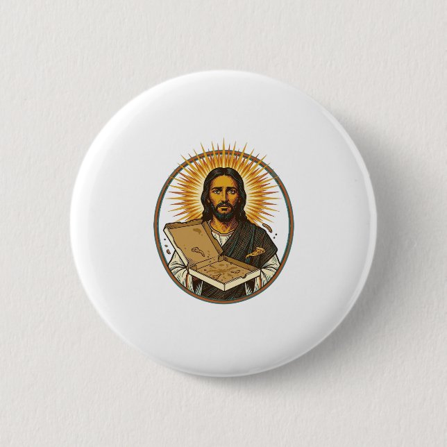 Jesus von leerer Pizzaschachtel getäuscht Party-Es Button (Vorderseite)