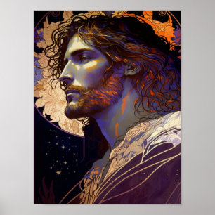 Jesus von Mucha AI Generated Art Poster
