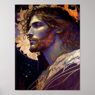 Jesus von Mucha AI Generated Art Poster