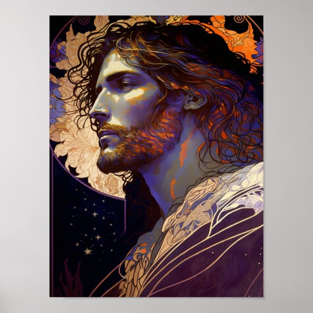 Jesus von Mucha AI Generated Art Poster (Vorne)