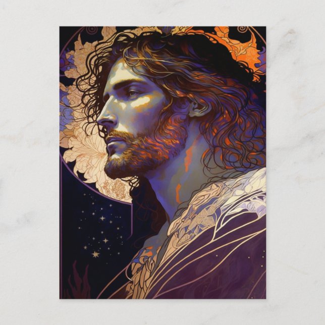 Jesus von Mucha AI Generated Art Postkarte (Vorderseite)