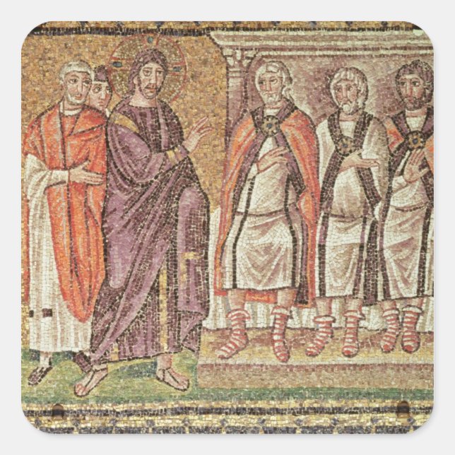 Jesus vor Caiphus Quadratischer Aufkleber (Vorderseite)