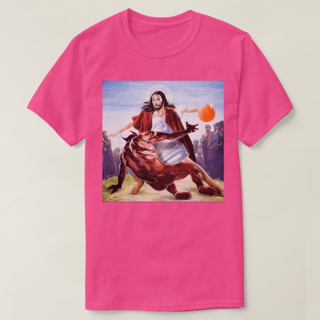 Jesus vs Satan in Basketbal T-Shirt (Design vorne)