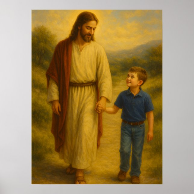 Jesus Walking mit Boy™ LDS Wall Art Poster (Vorne)