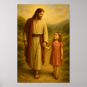 Jesus Walking mit Girl™ LDS Wall Art Poster