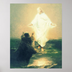 Jesus wandelt am Wasserwunder und St. Peter Poster