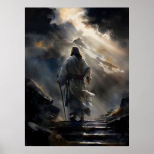 Jesus wandert den Berg Poster
