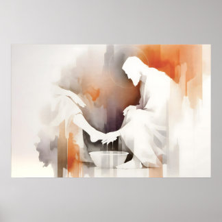 Jesus wäscht den Jüngern die Füße Aquarell Bibel Poster