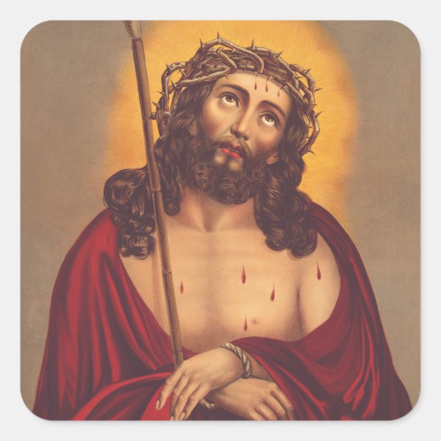 Jesus wird mit einer Dornenkrone gekrönt Quadratischer Aufkleber (Vorderseite)