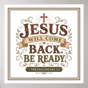 Jesus wird zurückkehren. Sei bereit. Christliches  Poster