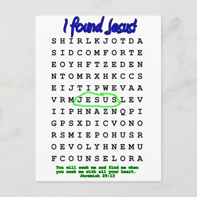 Jesus Word Search Puzzle Postkarte (Vorderseite)