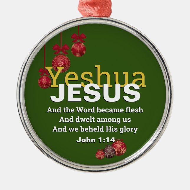 JESUS WORD WECAME FLESH Christmas Baubles GREEN Ornament Aus Metall (Vorne)