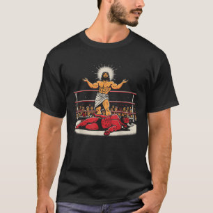 Jesus Wrestling Satan Funny Christlicher Spaß Joke T-Shirt