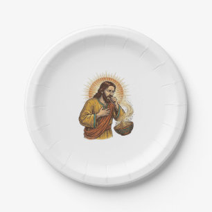 Jesus würgt an trockener Tortilla-Chip-Krümel-Nahr Pappteller