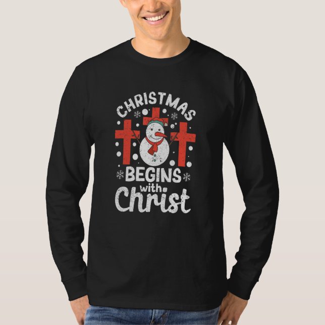Jesus Xmas Pajamas Christian Christmas Begins With T-Shirt (Vorderseite)