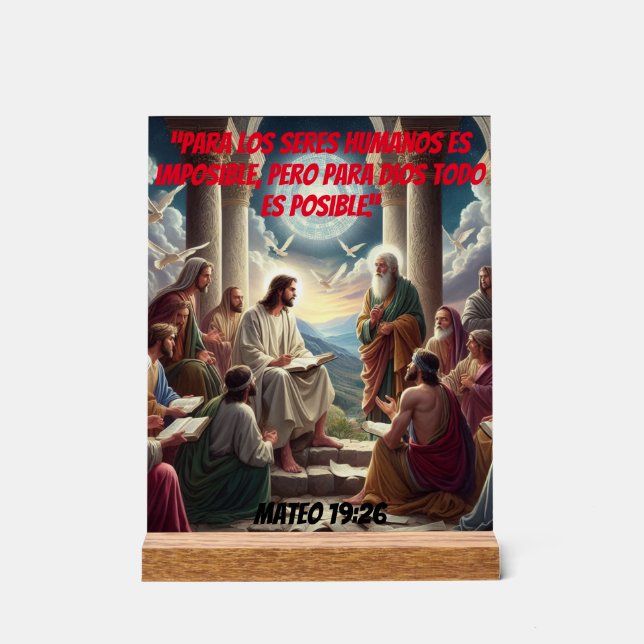 Jesús y los Discípulos: Mateo 19:26 Acrylschild (Vorderseite)