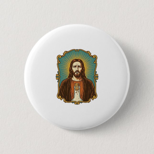 Jesus zerbrochener Weinkorken steckt in Flasche So Button (Vorderseite)