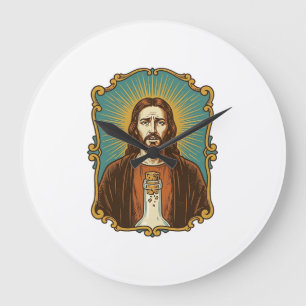 Jesus zerbrochener Weinkorken steckt in Flasche So Große Wanduhr