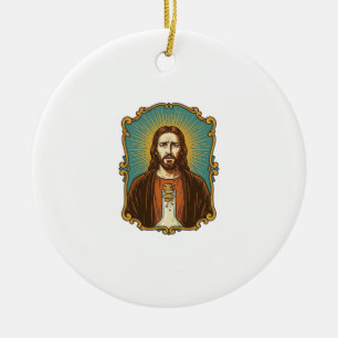 Jesus zerbrochener Weinkorken steckt in Flasche So Keramik Ornament