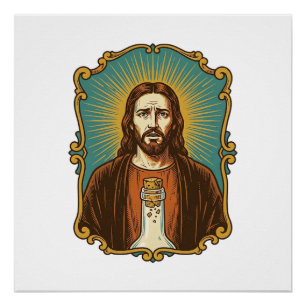 Jesus zerbrochener Weinkorken steckt in Flasche So Poster