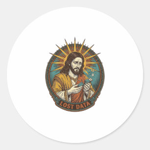 Jesus zerdrückte USB-Stick verlorene Daten Humor_1 Runder Aufkleber