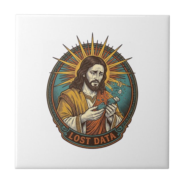 Jesus zerquetschte USB-Stick Datenverlust Humor_1 Fliese (Vorderseite)