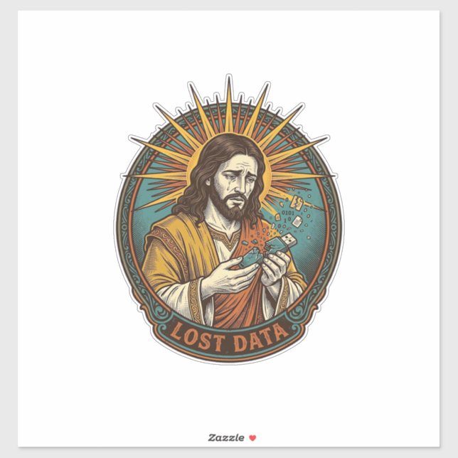 Jesus zerquetschte USB-Stick verlorene Daten Humor Aufkleber (Blatt)