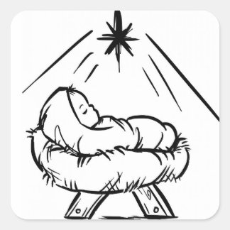 Jesuskind in der Krippe Quadratischer Aufkleber