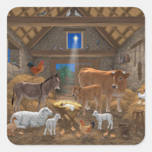 Jesuskind Krippen Heilige Nacht Weihnachten Geburt Quadratischer Aufkleber