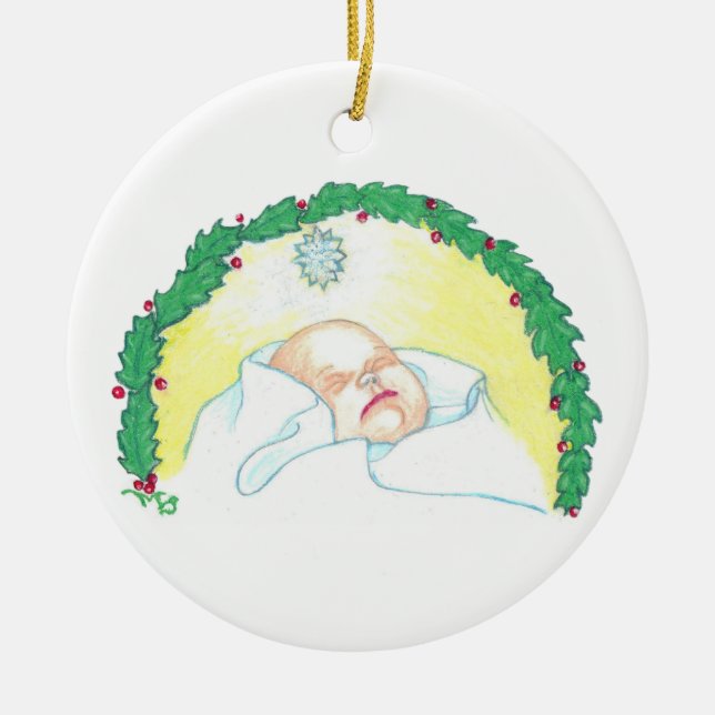 Jesuskind mit Girlande Keramik Ornament (Vorne)