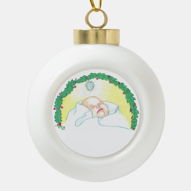 Jesuskind mit Kranz Keramik Kugel-Ornament (Vorderseite)