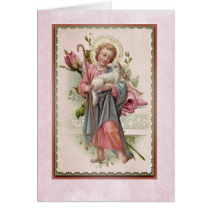 Jesuskind mit Lamm rosa Rosen religiös
